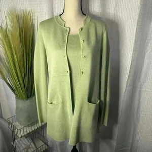 Eileen Fisher Women’s S/M Green Tunic 2PC Jacket & Tank Silk & Cotton Blend